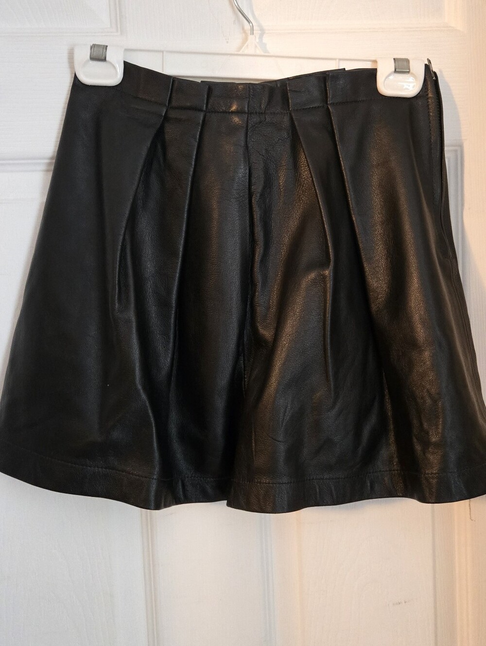 Sea New York Black Leather And Silk Pleated Mini Skirt Sz 0